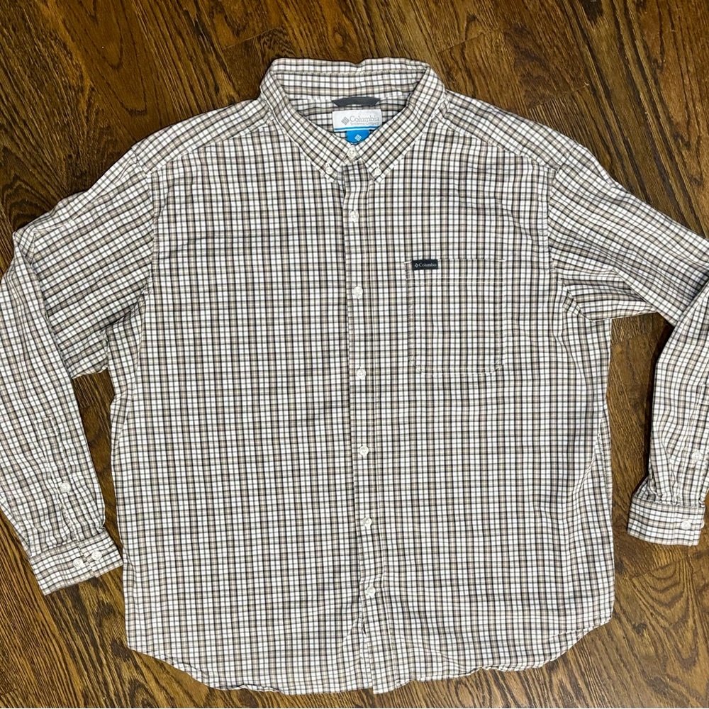 Columbia Men's Plaid Button-Down Shirt Brown Gray Long Sleeve XXL AM7968